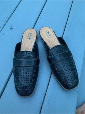 Clark’s brand Black Perforated Leather Mule